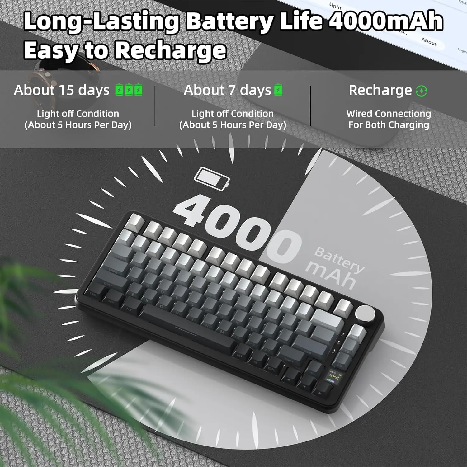 Беспроводная механическая клавиатура ATTACK SHARK X85PRO 75% с TFT-дисплеем и ручкой, линейным переключателем с возможностью горячей замены, 4000 мАч, NKRO, RGB (art.: 3920cd196ab91) - 3920cd196ab91