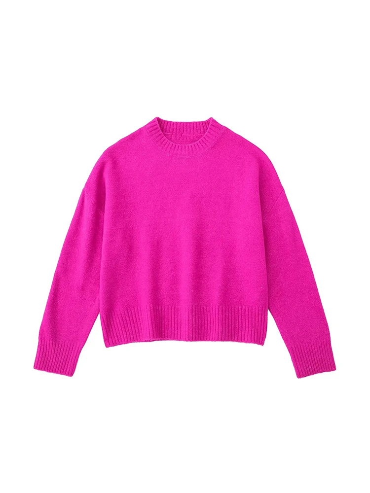 

Женский вязаный свитер в стиле ретро, повседневный модный шикарный мягкий Однотонный свитер свободного покроя с круглым вырезом и длинным ...