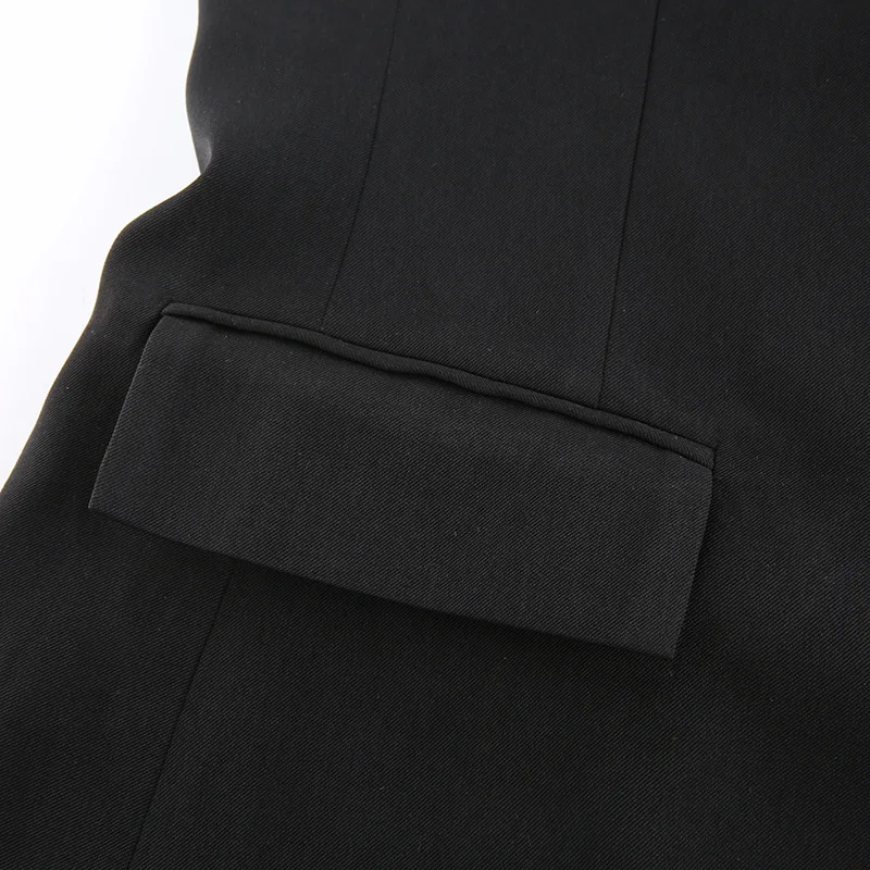 Korean Fashion Blazers Black Buttonless Office Blazer with Sashes Business Suit Women Spring Jacket Mid Length Autumn New 2023