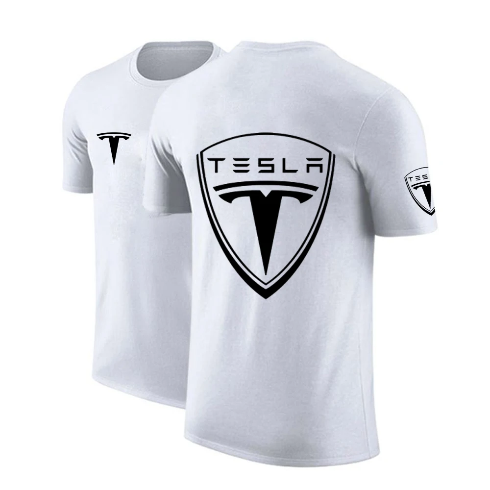 

Unisex Summer Man Car Logo Customize Tshirt Tesla Tees Solid Color Short Sleeves Men's Hip Hop Fashion Print 100%Cotton Top