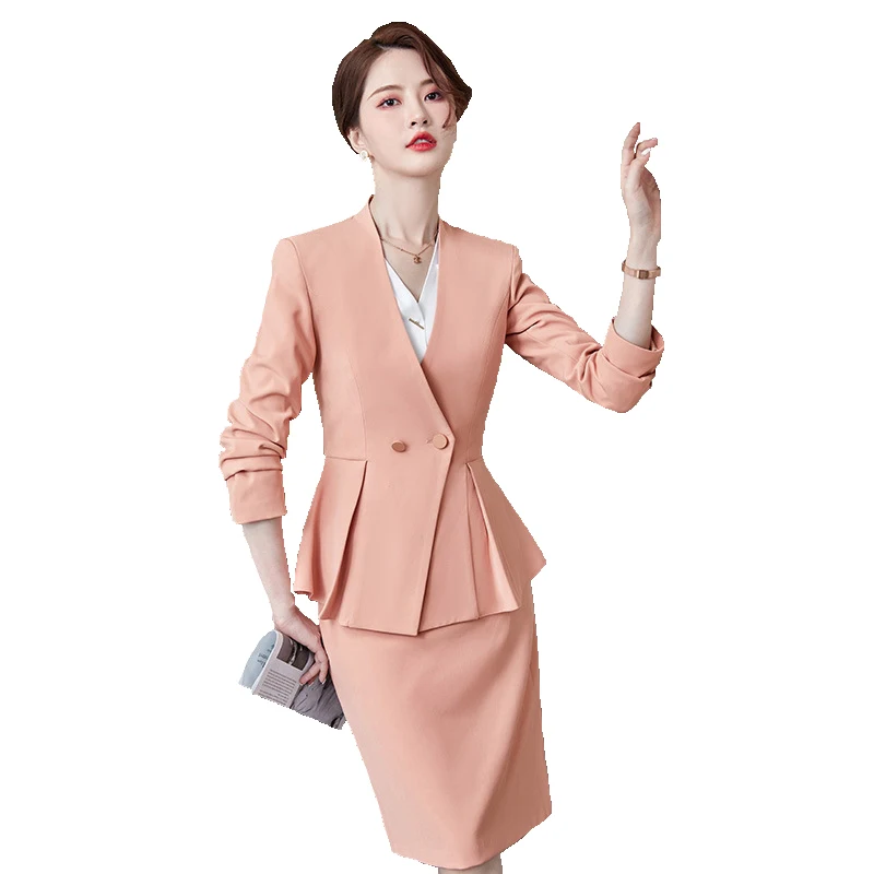

2023 Formal Office Two-Piece Formal Long Sleeve Polyester Pant Ladies Business Coat Skirt Set Women's Suits S-4XL