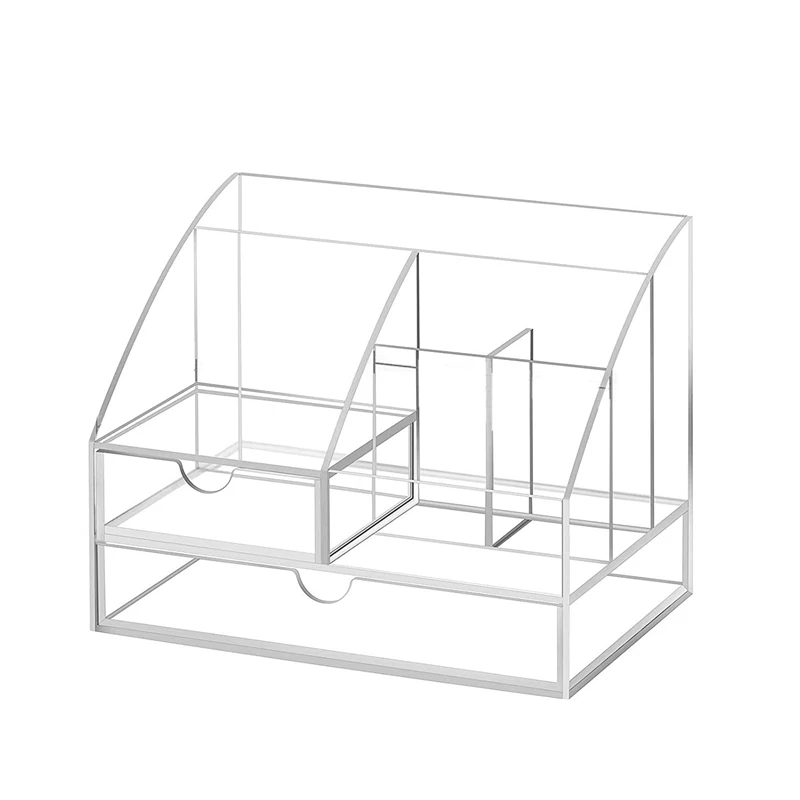 

Acrylic Clear Desk Organizers With Drawer Multi-Functional Display Desk Accessories Pen Holder Storage Box For Office