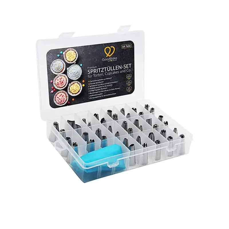 64PCS/Set Pastry Bags Stainless Steel Icing Piping Nozzles Cake Pastry Tips Set Cream Cupcake Decorating Tips Baking Tools