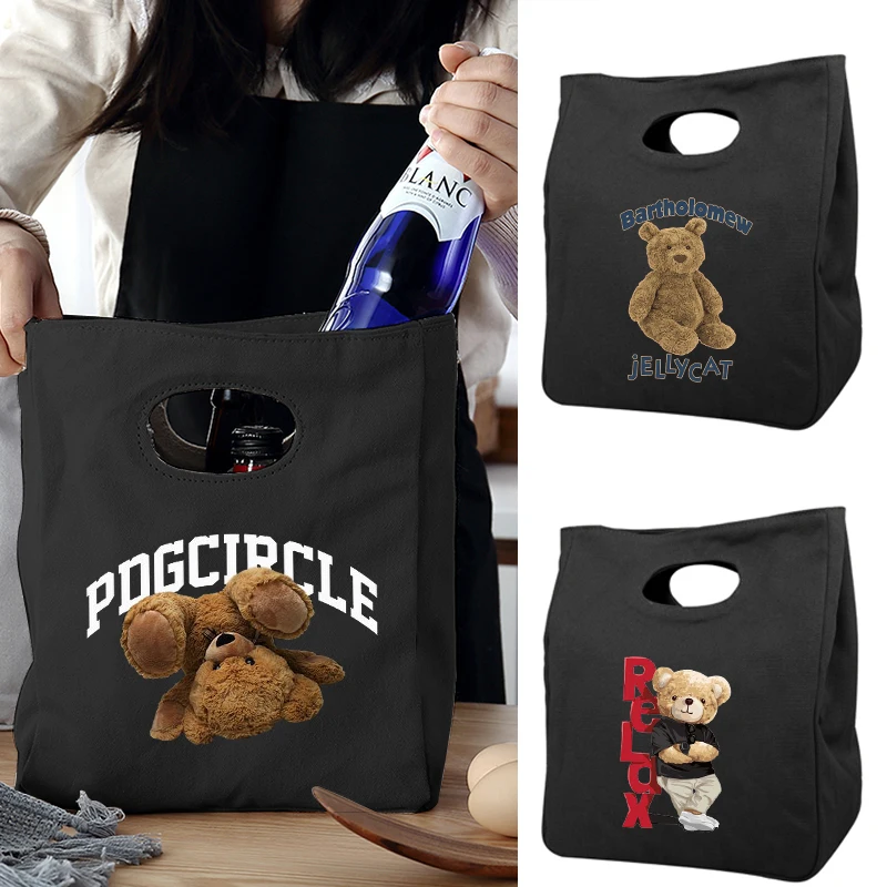 

Lunch Food Box Bag Fashion Bear Doll Print Insulated Thermal Food Picnic Lunch Bags for Women Kids Men Cooler Tote Bag Case
