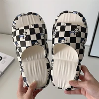 soft thick bottom checkerboard slippers womens summer home personality black and white panda sandals and slippers