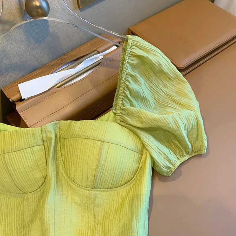 Зеленое платье принцессы с квадратным вырезом для девушек летнее модное