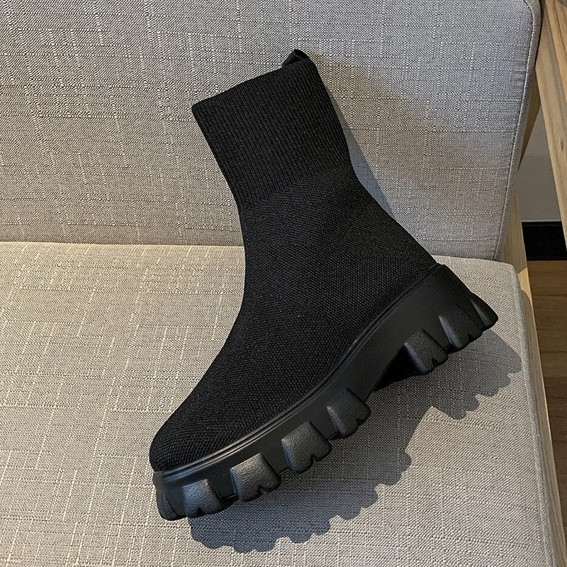 Autumn  Winter Women's Mesh Boots Thick Soled Large Ankle Boots Fashionable Casual Outdoor Hiking Boots Zapatos De Mujer