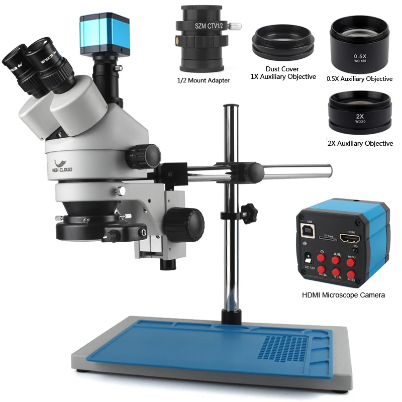

Профессиональный мультифокальный стереомикроскоп 3,5x-90X, Тринокулярный HDMI USB промышленный видеомикроскоп, камера для фотографий