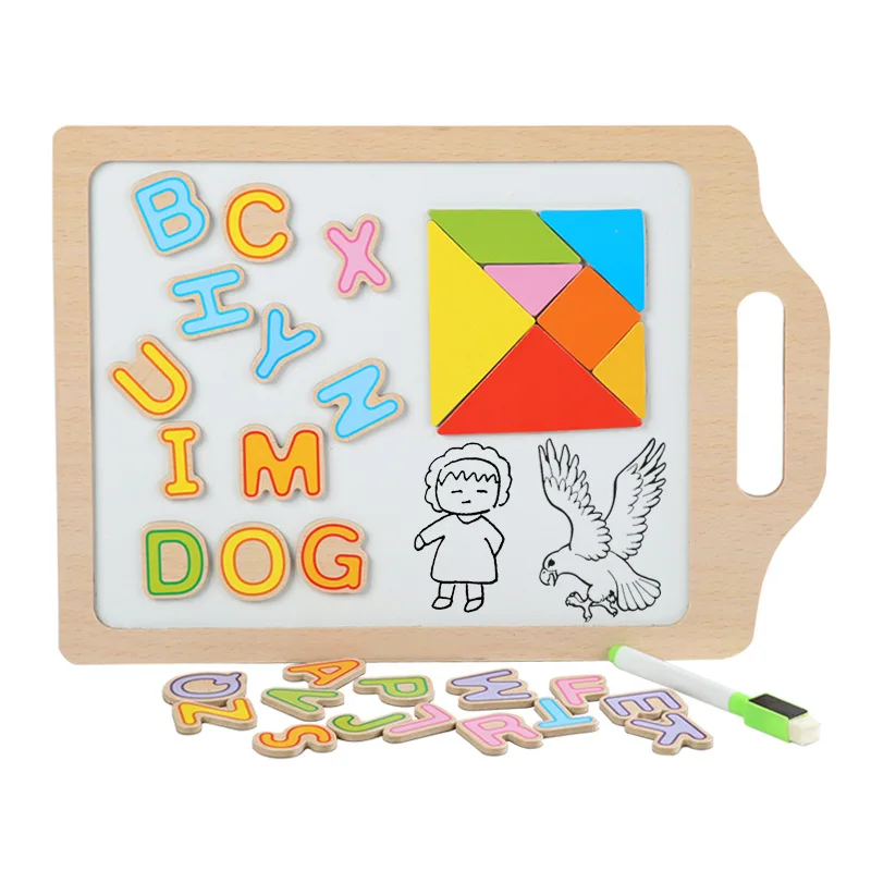 

Магнитная доска для рисования детская деревянная головоломка Танграм цифровая доска с алфавитом наклейки на холодильник Обучающие деревя...