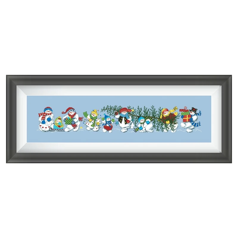 Snowman With Tree cross stitch package cartoon 18ct 14ct 11ct skyblue canvas cotton embroidery DIY handmade needlework