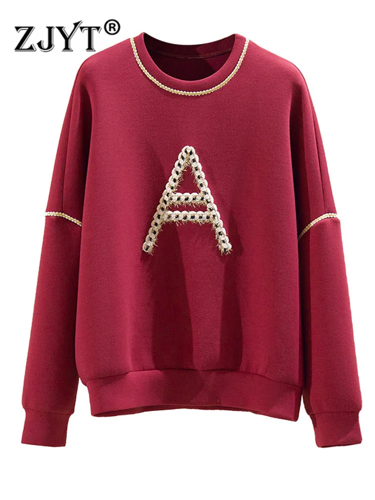 

Модные весенние повседневные свитшоты ZJYT с надписью, Женский пуловер с длинным рукавом, свободные толстовки, хлопковые топы в космическом с...