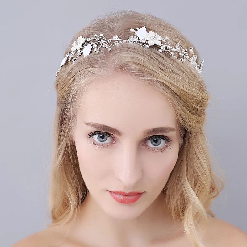 

O947 Elegant Wedding Bridal Hairband Alloy Crystal Pearls Inlaid Flower Marriage Bride Headpiece Women Perform Pageant Tiara