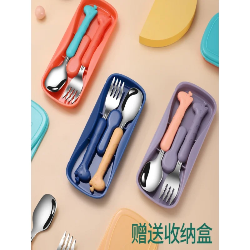 Giraffe 304 Stainless Steel Children's Tableware Set Deer Two-Piece Set Portable Spoon Fork Maternal and Child Feeding Fork and