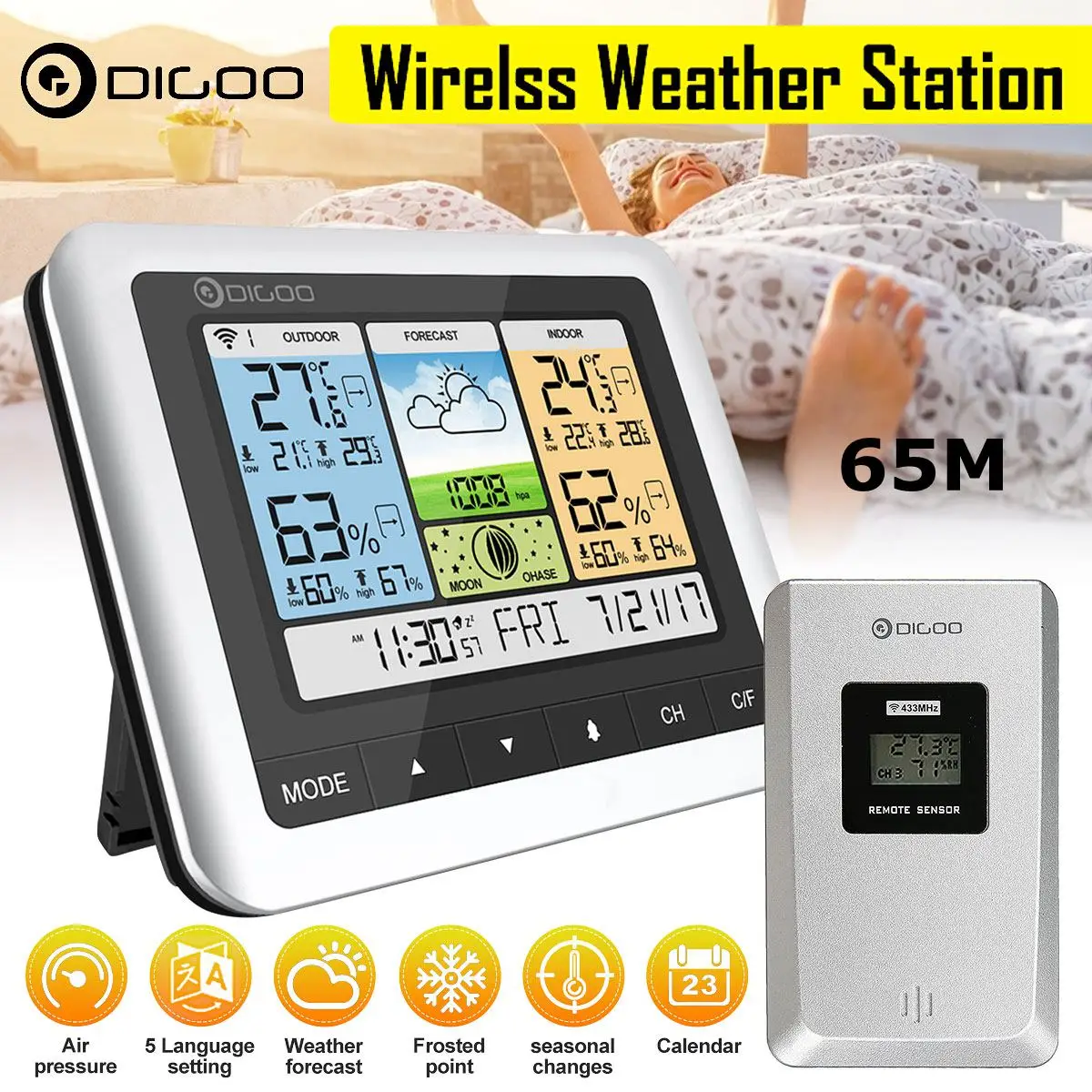 

Цифровые часы Newentor, беспроводная комнатная и уличная метеостанция, термометр, измеритель влажности и температуры, 3 уличные