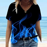 new fashion 3d flame print women tops plus size v neck t shirt casual loose short sleeve pulllover summer ms soft clothes s 6xl