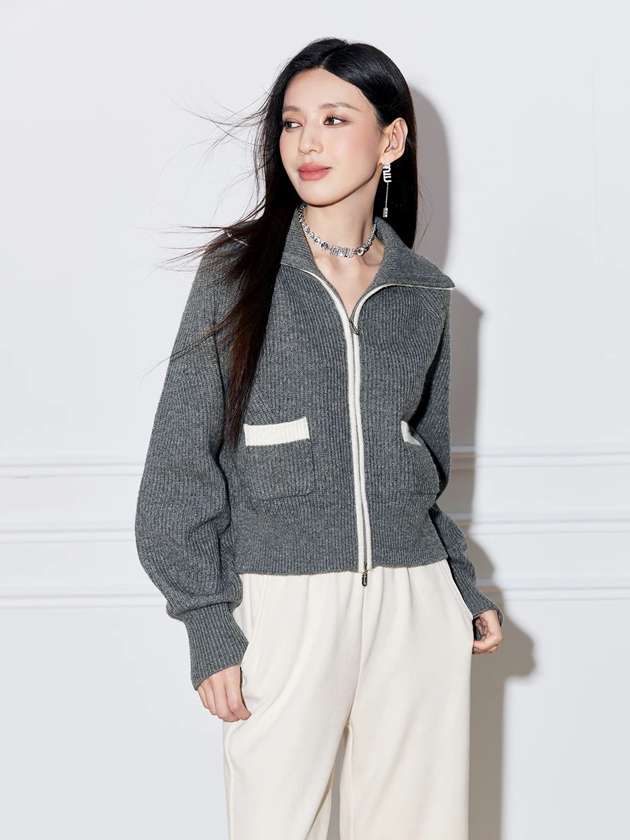 Colve Carver с лацканами в консервативном стиле серый белый шерстяной свитер для