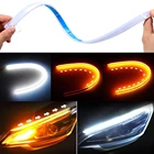 Светодиодные ленты для указателей поворота, 2 СИД ДХО Автомобильные дневные ходовые огни, желтые полоски для фар автомобиля, Стайлинг для KIA Rio 4 2017 2018 K2 K5 KX5
