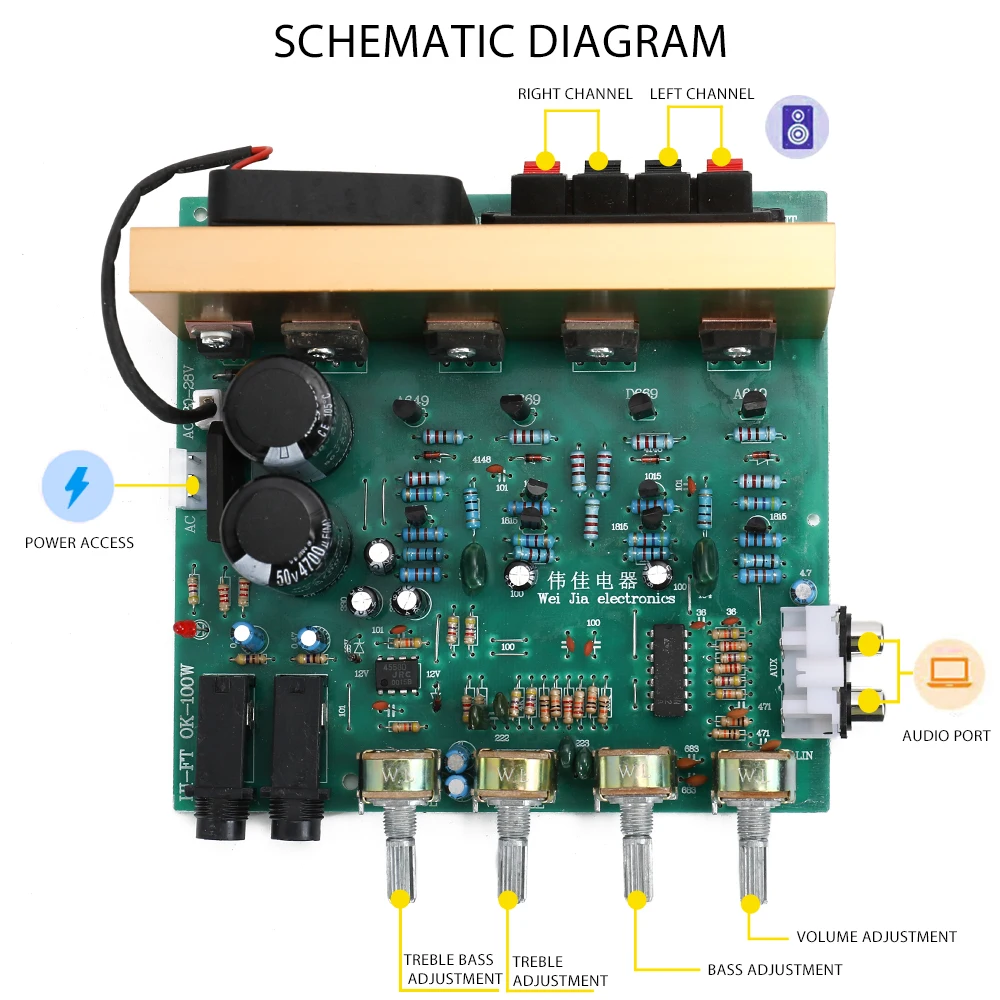 Панель усилителя звука высокой мощности DX-2/DX-2.1-3 с сабвуфером для домашнего