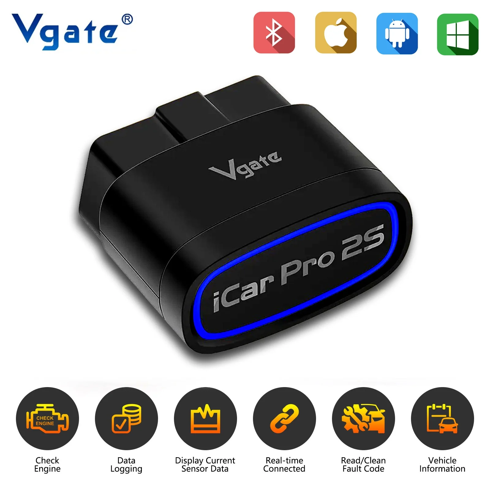 Vgate iCar Pro 2S ELM327 Bluetooth 5.3 V2.3 Автомобильный сканер OBD II Модернизированный