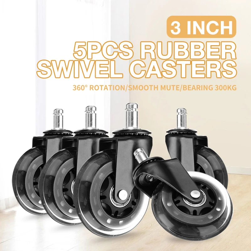 

5 PCS 3 Inch 10mm/11mm Universal Mute Office Chair Caster Wheels Apply For Laminate Floor Office Desk Chair Furniture Hardware