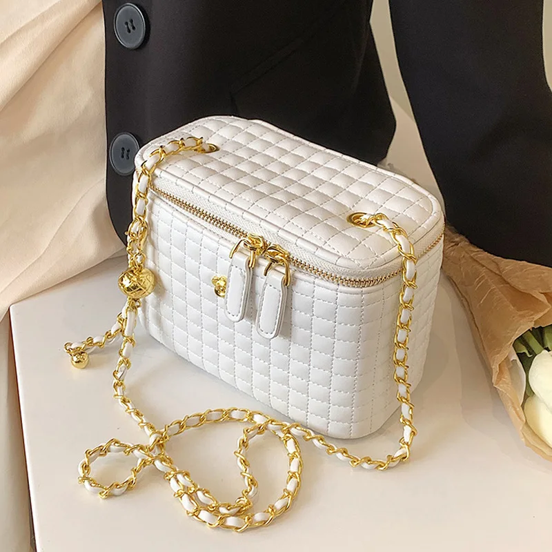 

Casual Handbags for Women Box Women's Bag 2022 Trend Chain Fashion Shoulder Bags Pu Leather Plaid Luxury Bag Woman Purse Handbag