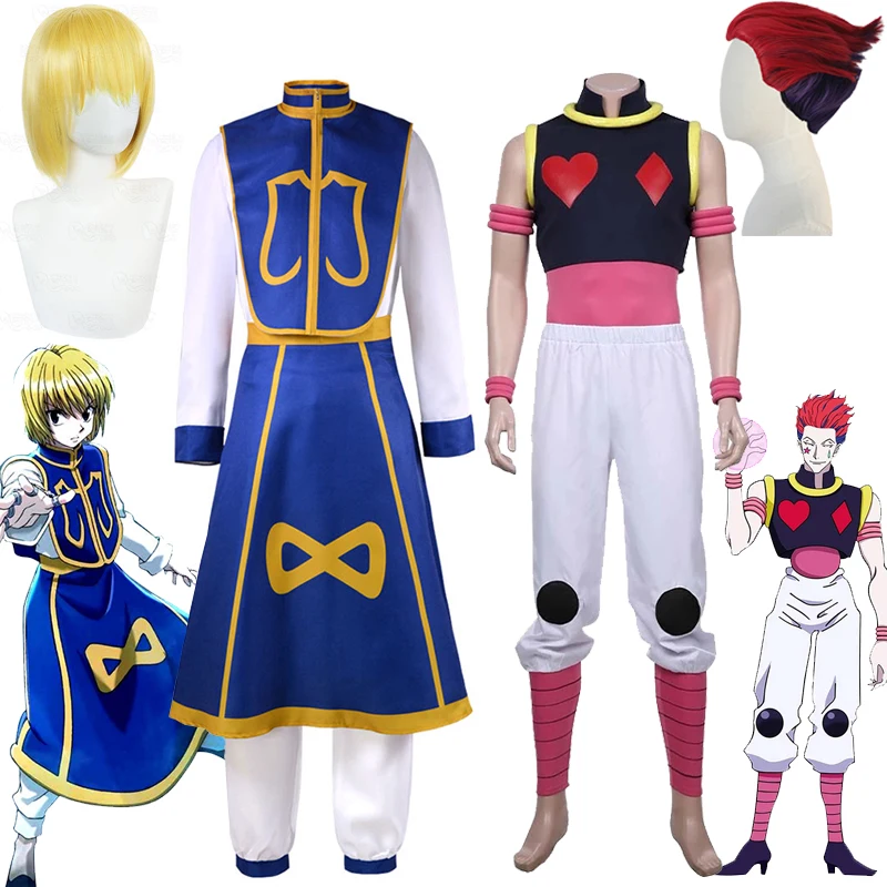 

Костюм для косплея японского аниме HUNTER×HUNTER Kurapika Hisoka, топ, жилет, брюки, юбка, парик для взрослых, костюм на Хэллоуин