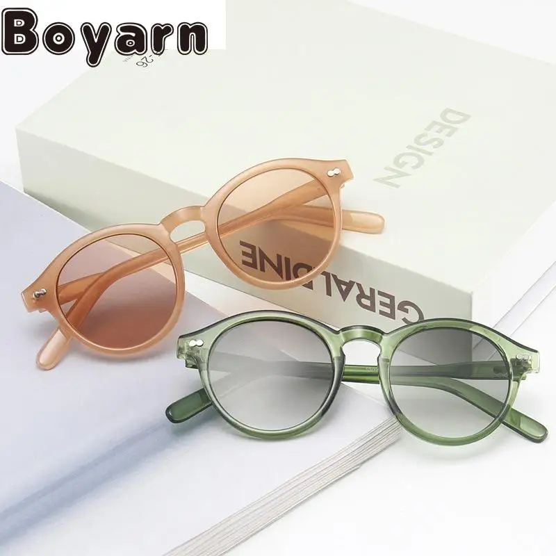 

Boyarn Vintage Rice Nail Round Frame Sunglasses Jelly Color Ocean Film Gafas De Sol Sunglasses Fashion Men's And Women's Shades