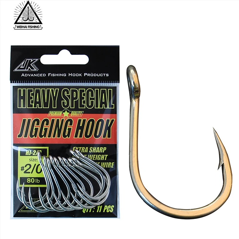 

WH 5pack 4X Strong Jig Hook 1/02/03/05/07/09/0 High Carbon Steel Hook Eyes Ringed Fishhook Mustad Deep Ocean Fishing Heavy Cast