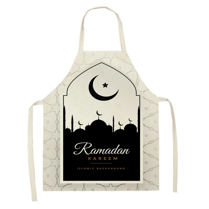

Dazzling Crescent Apron Islamic Ramadan Prayer Print Apron Ladies Kitchen Antifouling Apron Simple Novel Linen Sleeveless Apron