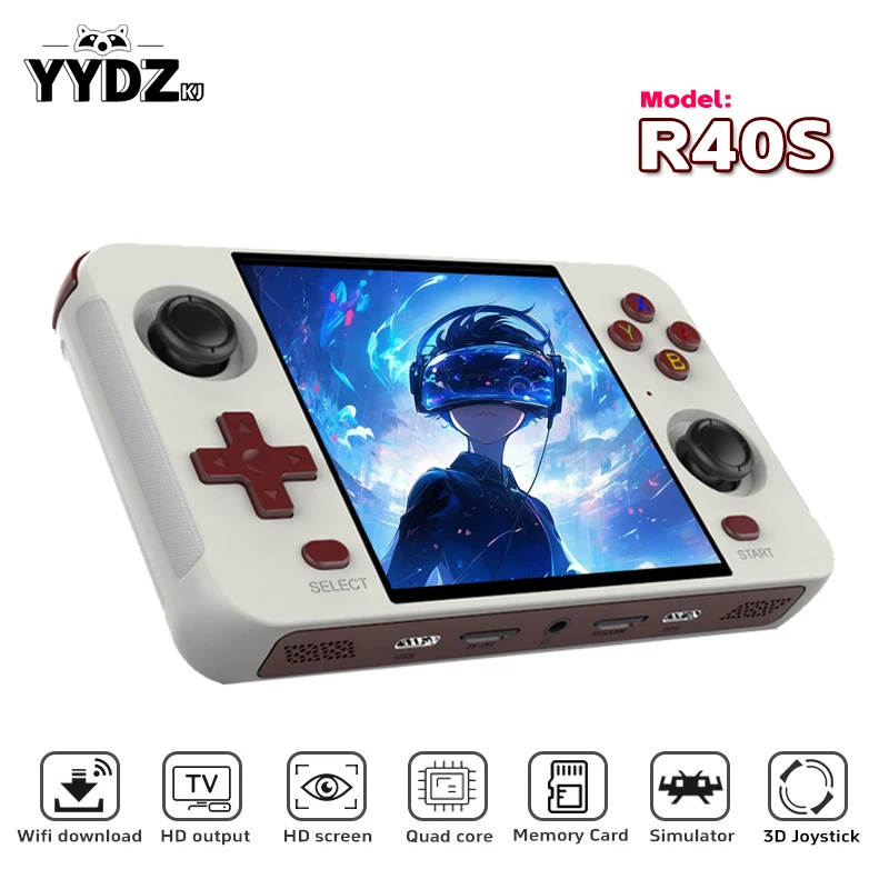 YYDZKJ R40S Ретро портативная игровая консоль 4-дюймовый IPS-экран Linux система с