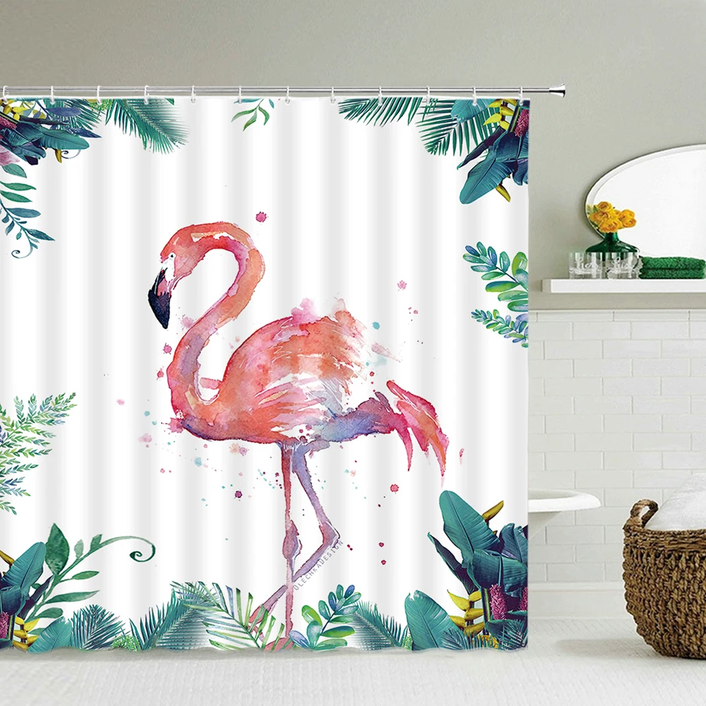 

Birds Butterfly Shower Curtain 3D Bath Screen Waterproof Fabric Bathroom Home Decor Tropical Plant Shower Curtains Baño