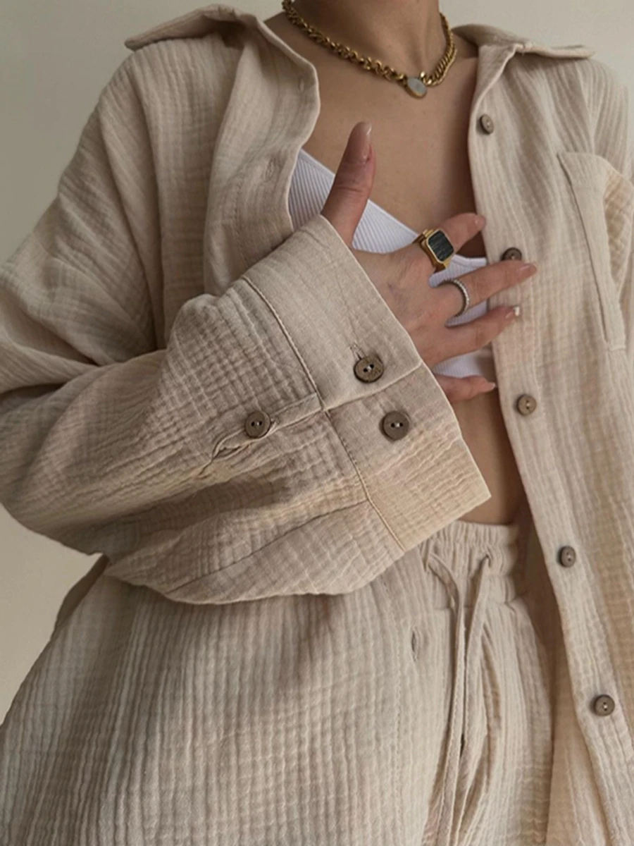 

2 Piece Outfits For Women Lounge Sets Long Sleeve Button Down Oversized Shirts And Shorts Tracksuit Loungewear