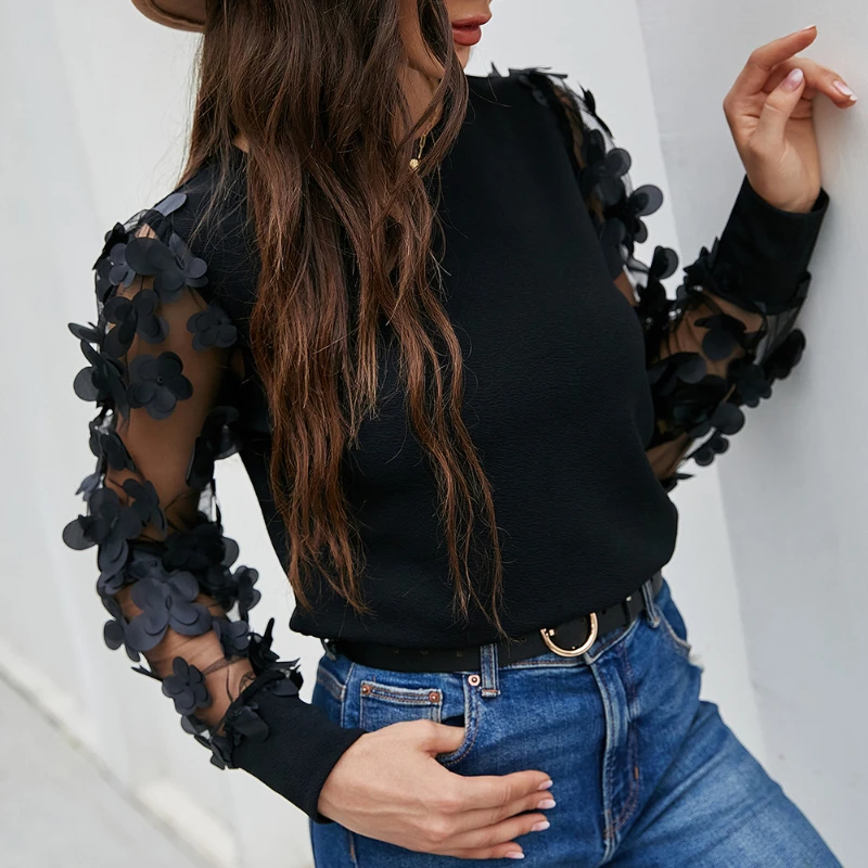 

Women's Autumn New Hedging Trend Black Fashion 2021 Round Neck Slim Stitching Long-sleeved T-shirt Women Casual Ladies Tops