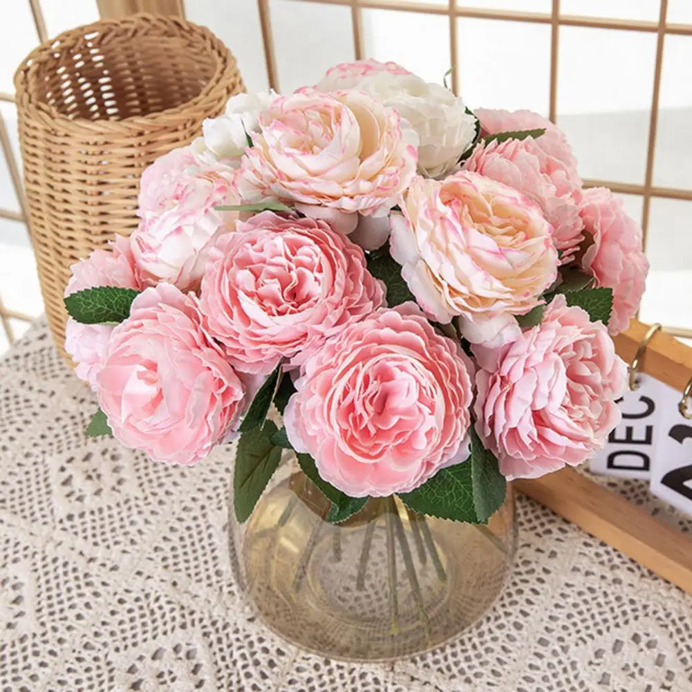

Simulation Flower Non-fading Long Lasting Wedding Hand Bouquet Fake Flowers with Green Leaves Simulation Rose Wedding Decor
