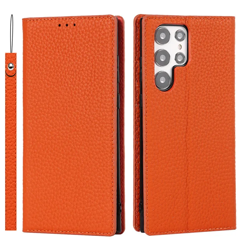 

Flip Stand Folding Case for Samsung Galaxy S22 Ultra 5G Wallet Card Slot Leather Cover For S21 Plus With Lanyard