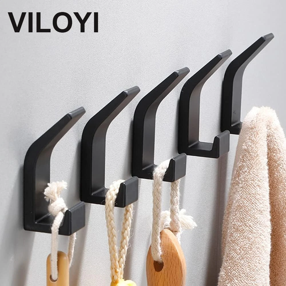 

VILOYI Self Adhesive Wall Hooks Space Aluminum Waterproof Bathroom Towel Double Hooks Solid Coat Rack for Hanging Clothes