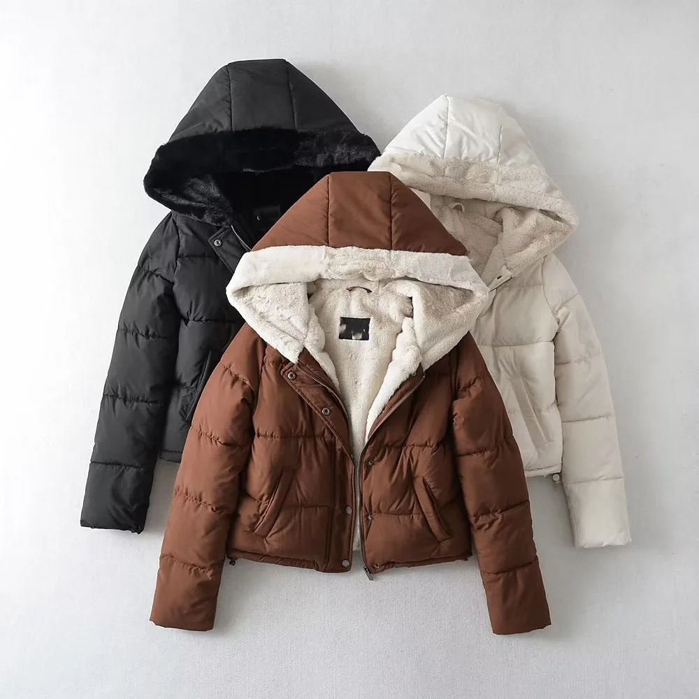 BER&OYS&ZA2022 autumn/winter new women's fashion hooded chic pocket decoration with everything woolen padded coat