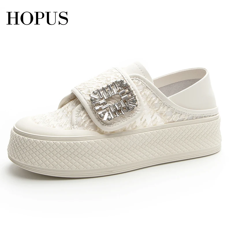 

HOPUS Women's Sneakers 2023 New Fashion Summer White Woman Shoes Thick Sole Mesh Comfy Girls Casual Shoes With Rhinestone Thin