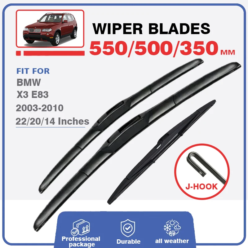 

Car Front Rear Wiper Blades For BMW X3 E83 22"+20"+14" 2003-2010 Windshield Window Windscreen J Hook Auto Accessories 2007 2006