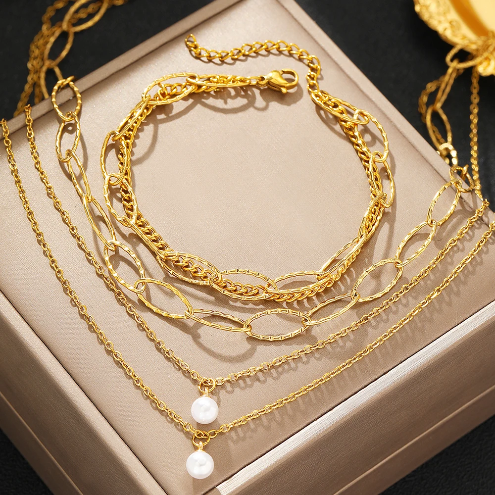 Ювелирный Комплект из колье и браслета нержавеющей стали