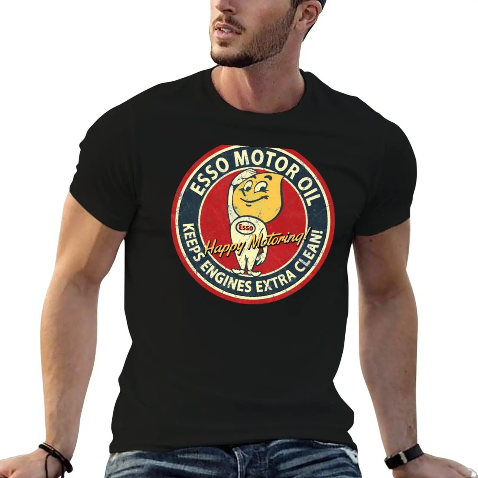 Фото Футболка Motor Oil Esso Vintage Hapy Motoring, универсальный базовый топ с короткими рукавами №1