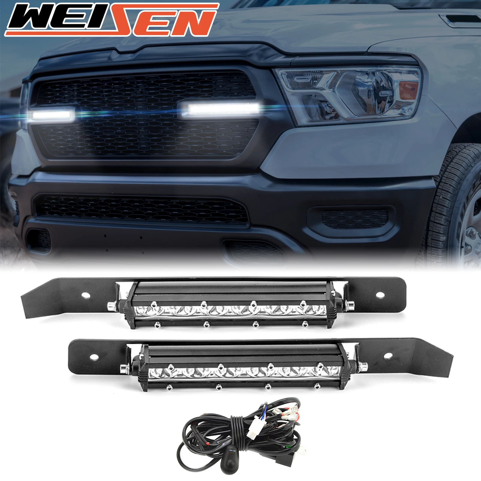 

Подходит для Dodge Ram 1500 2019+ 5-го поколения, 2 шт., 6 дюймов, 2800 лм, тонкий однорядный прямой светильник, комплект встраиваемой светодиодной решетки
