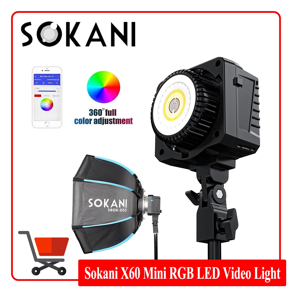 Sokani X60 Mini 60W RGB Светодиодный Video светильник Bowens Mount Photography Outdoor Shooting APP Control for Youtube Tiktok