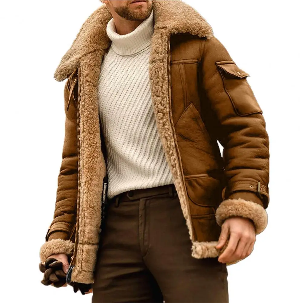 

Oversize Men's Jacket 2022 Wool Blends Thicken Warm Faux Fur Sweatshirts Zipper Pockets Winter Cardigan Coat for Male Outdoor