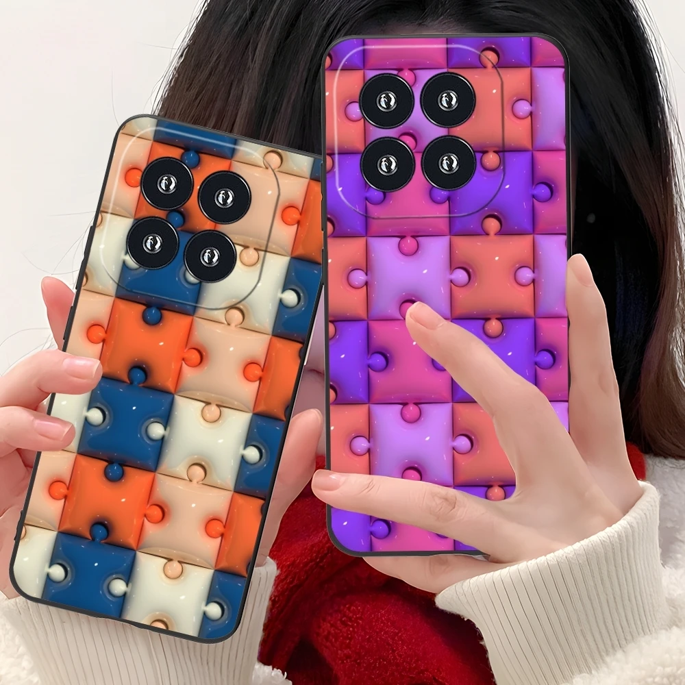 Puzzle Fashion Pretty Mobile Cell Phone Case for Xiaomi 14 13 12 11 10 9 T Ultra Lite Pro S SE X 5G Black Soft Cover Shell