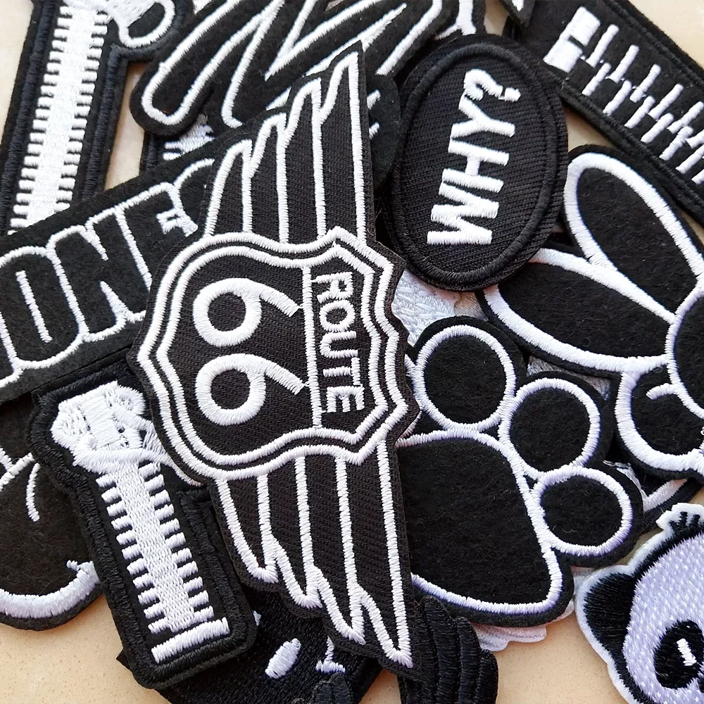 

White Letters Patches Animal Zipper Embroidery Patches For Clothes Iron on Appliques Clothes Jeans Stickers Badges Patch