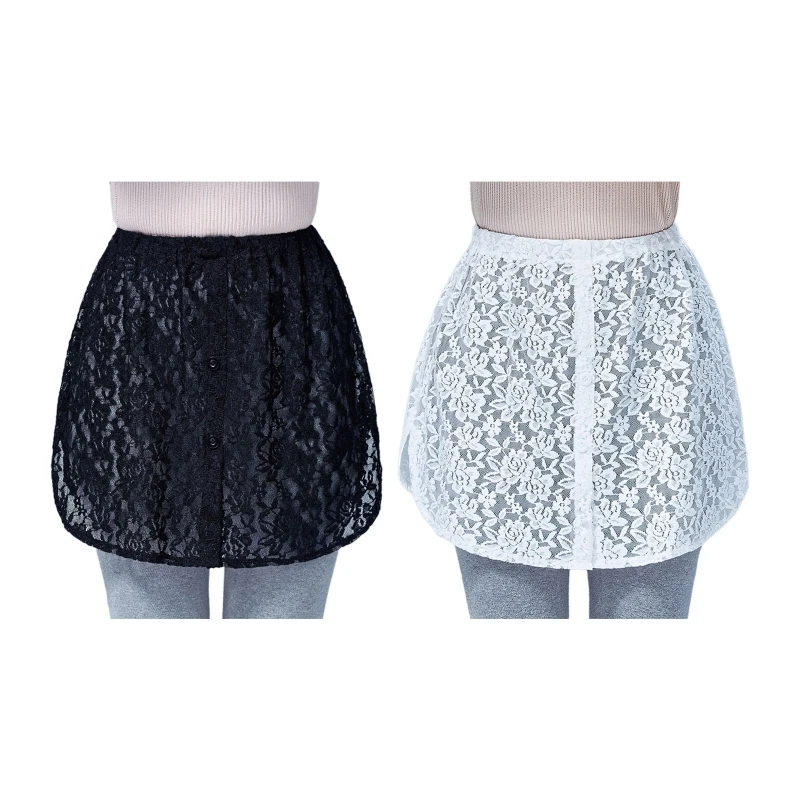 

Women Peony Floral Lace Shirt Extender Adjustable Top Hemline Button Layering Lower Sweep Split Curved Hem Mini Skirt