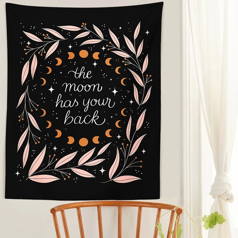 Настенный гобелен с Лунной фазой фон оливковыми листьями психоделический цветок