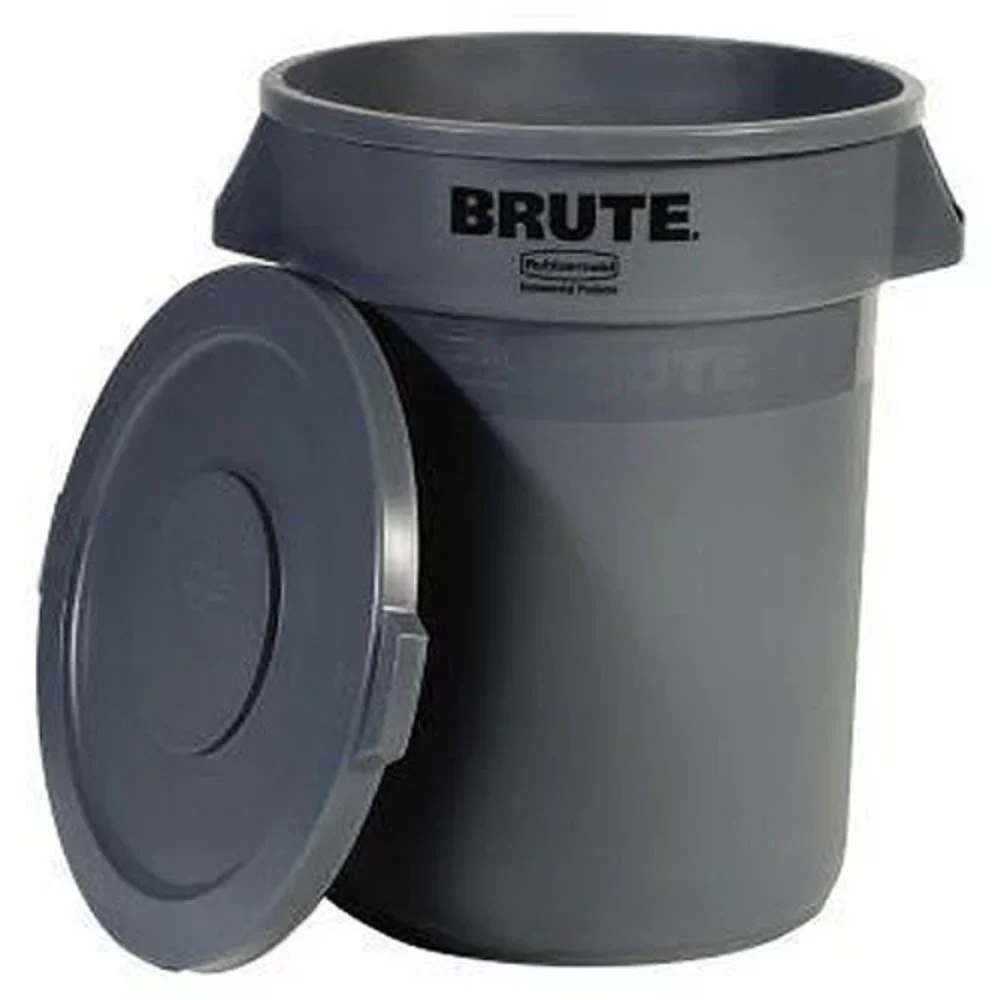

Rubbermaid 32 gal Brute Garage Trash Can with Lid, Grey Garbage Can, Crush Resistant Material bathroom trash can