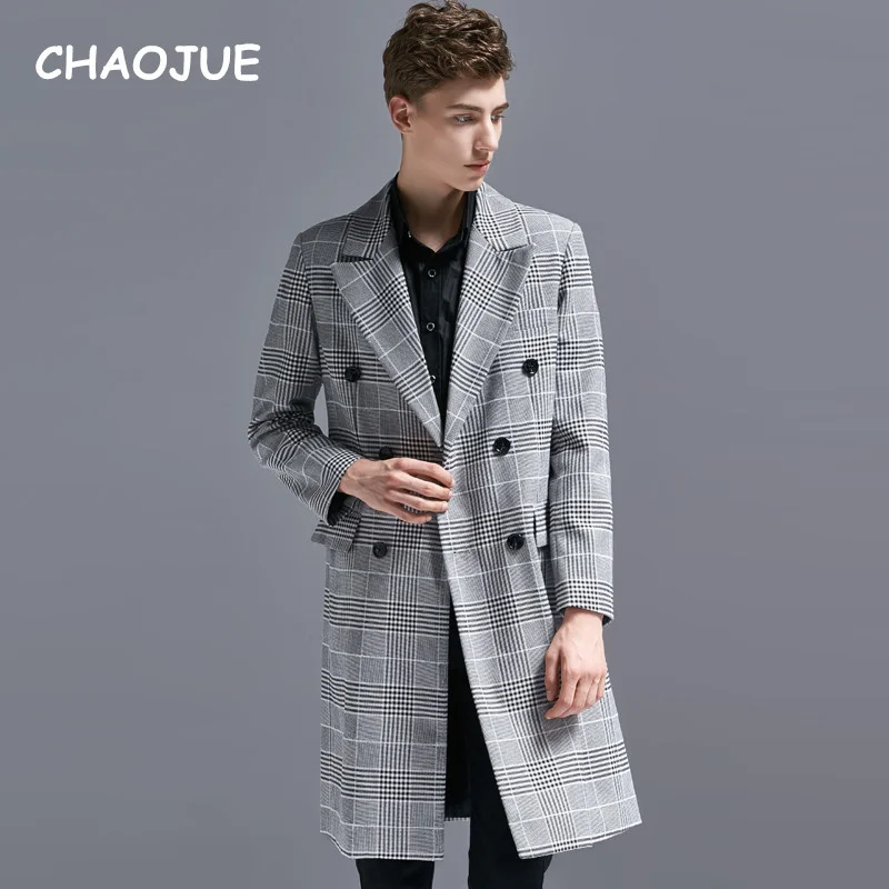 

Double Breasted Plaid Striped Blazer Jacket Men 2023 Spring England Causal Business Pea Coat Male High Quality Overcoat